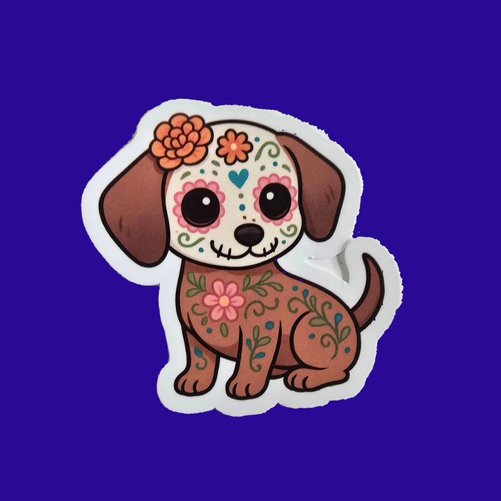 Day of the Dead Dog Sticker – Brown Sugar Skull Dog Vinyl Decal (3") - Designs by Mysh