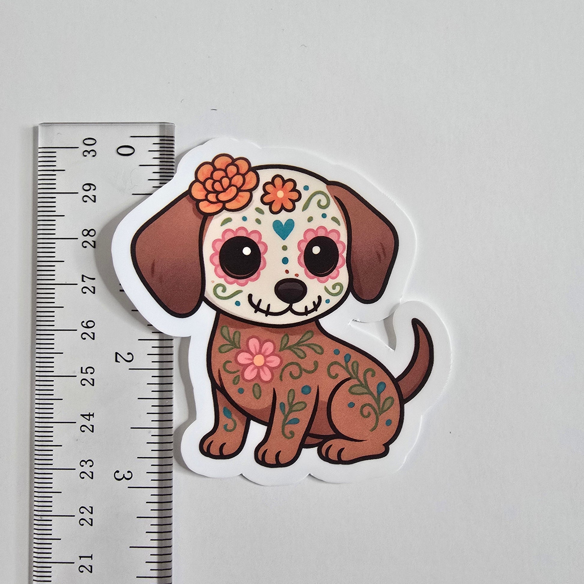Day of the Dead Dog Sticker – Brown Sugar Skull Dog Vinyl Decal (3") - Designs by Mysh