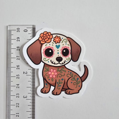Day of the Dead Dog Sticker – Brown Sugar Skull Dog Vinyl Decal (3") - Designs by Mysh