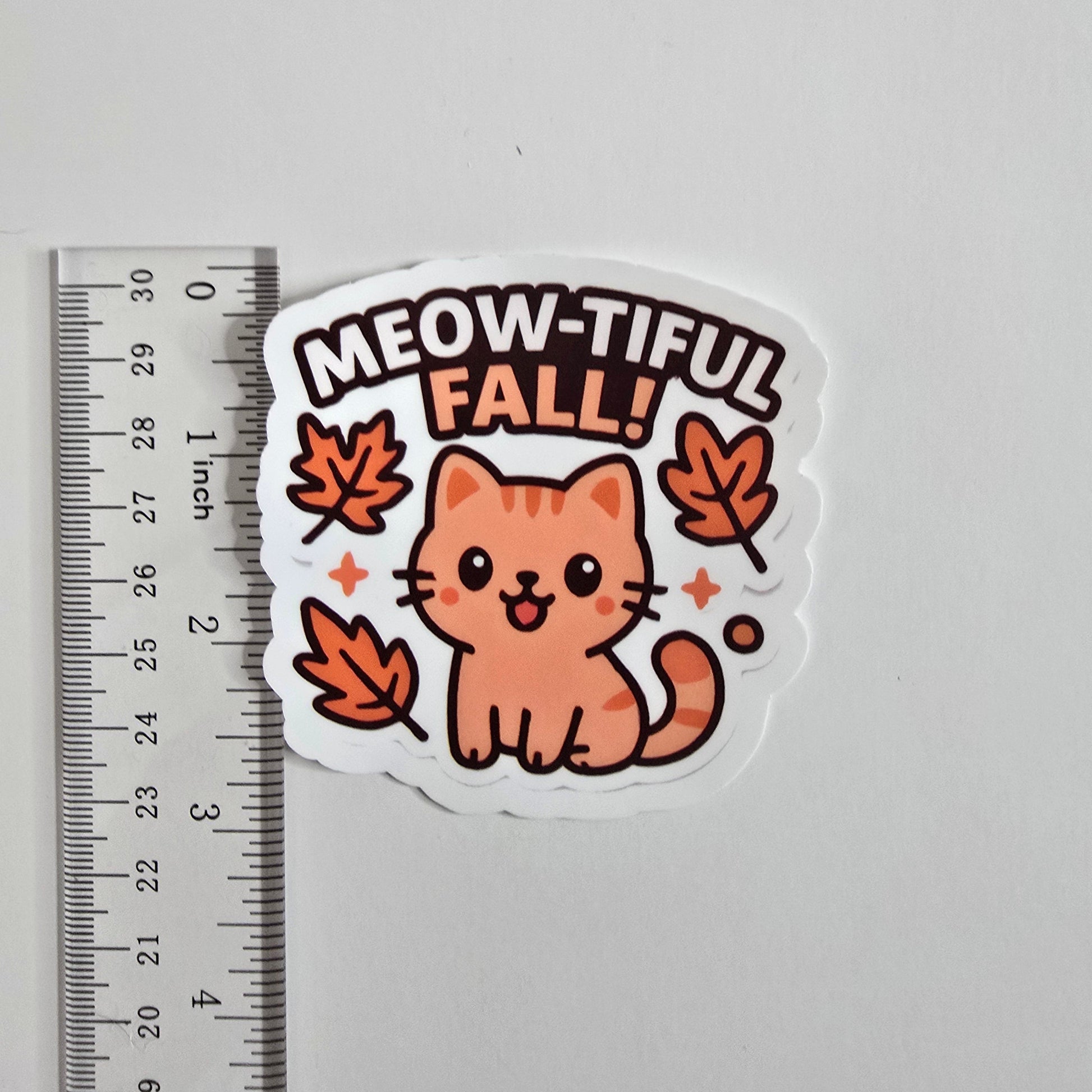 Meow-tiful Fall! Autumn Cat Sticker – Cute Fall Kitty Vinyl Decal (3") - Designs by Mysh