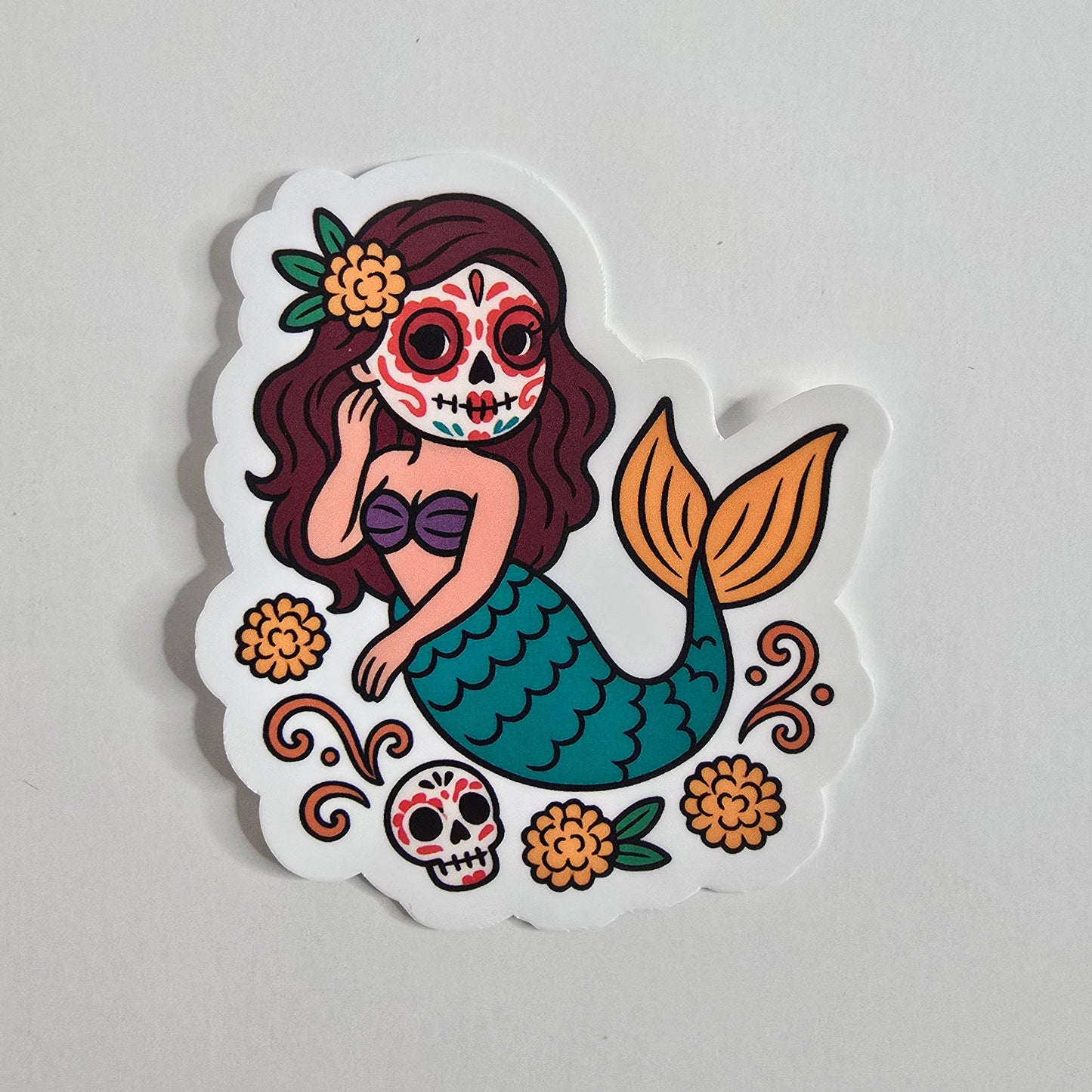 Day of the Dead Mermaid Sticker – Día de los Muertos Mermaid Art (3") - Designs by Mysh