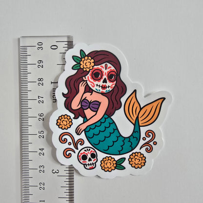 Day of the Dead Mermaid Sticker – Día de los Muertos Mermaid Art (3") - Designs by Mysh