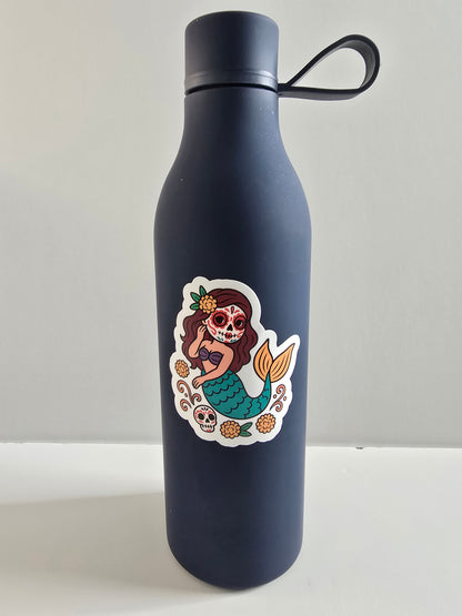 Day of the Dead Mermaid Sticker – Día de los Muertos Mermaid Art (3") - Designs by Mysh
