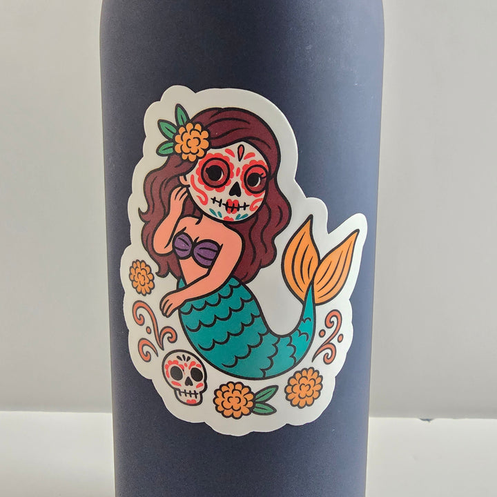 Day of the Dead Mermaid Sticker – Día de los Muertos Mermaid Art (3") - Designs by Mysh