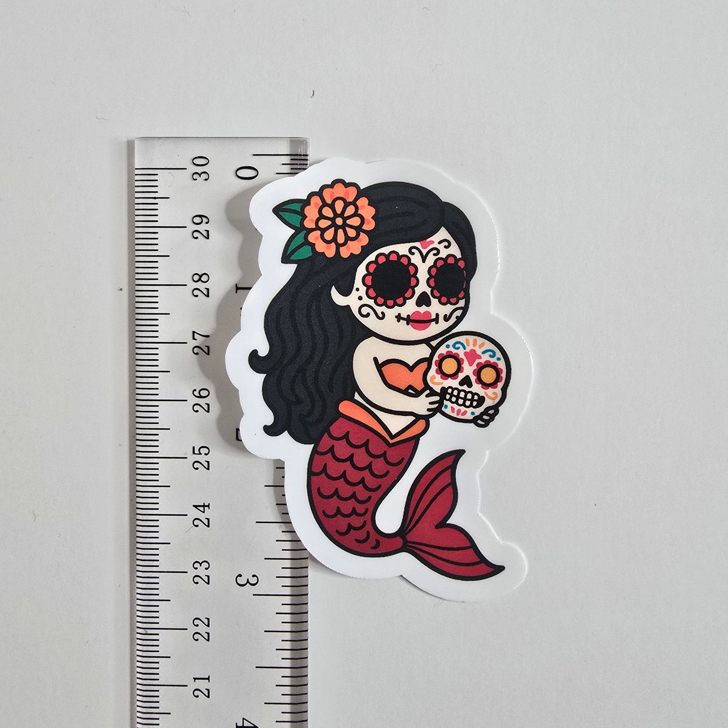 Day of the Dead Red Mermaid Sticker – Dia de los Muertos Mermaid Vinyl Die Cut (3”) - Designs by Mysh