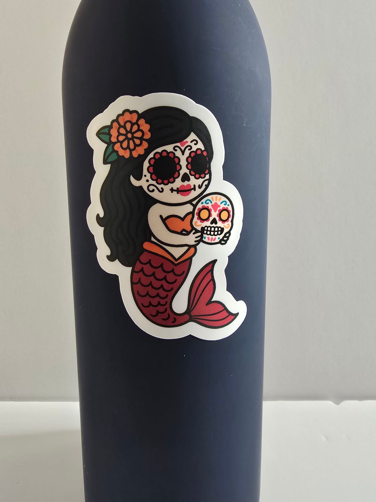Day of the Dead Red Mermaid Sticker – Dia de los Muertos Mermaid Vinyl Die Cut (3”) - Designs by Mysh