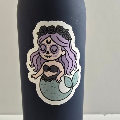 Pastel Goth Mermaid Sticker – Día de los Muertos Mermaid with Lavender Hair (3") - Designs by Mysh