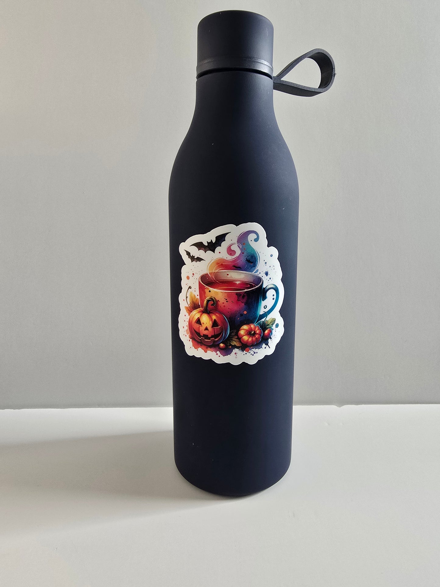 Witchy Halloween Mug Sticker – Spooky Coffee Cup with Pumpkin Vinyl Die Cut (3”) - Designs by Mysh