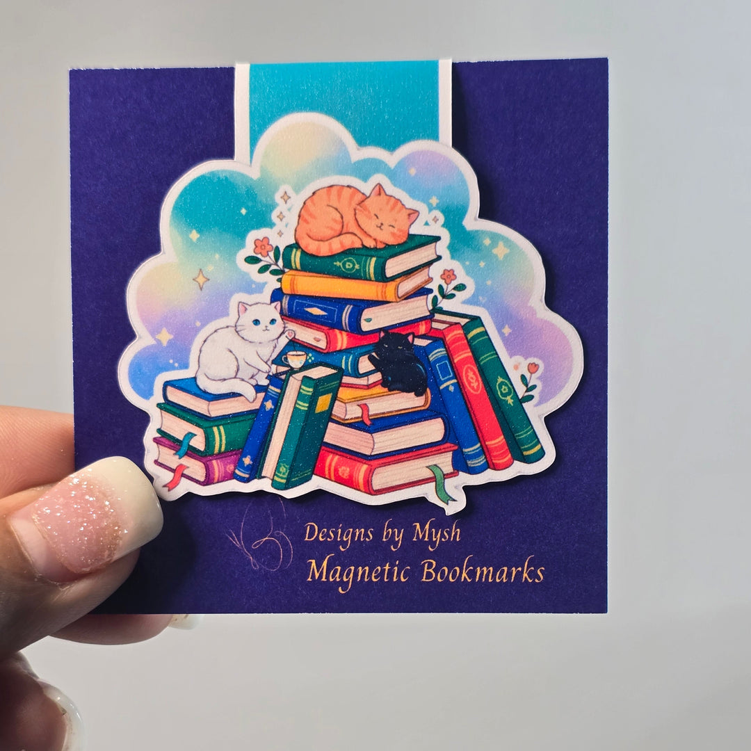 Magnetic bookmarks packaging with colorful design on a purple background