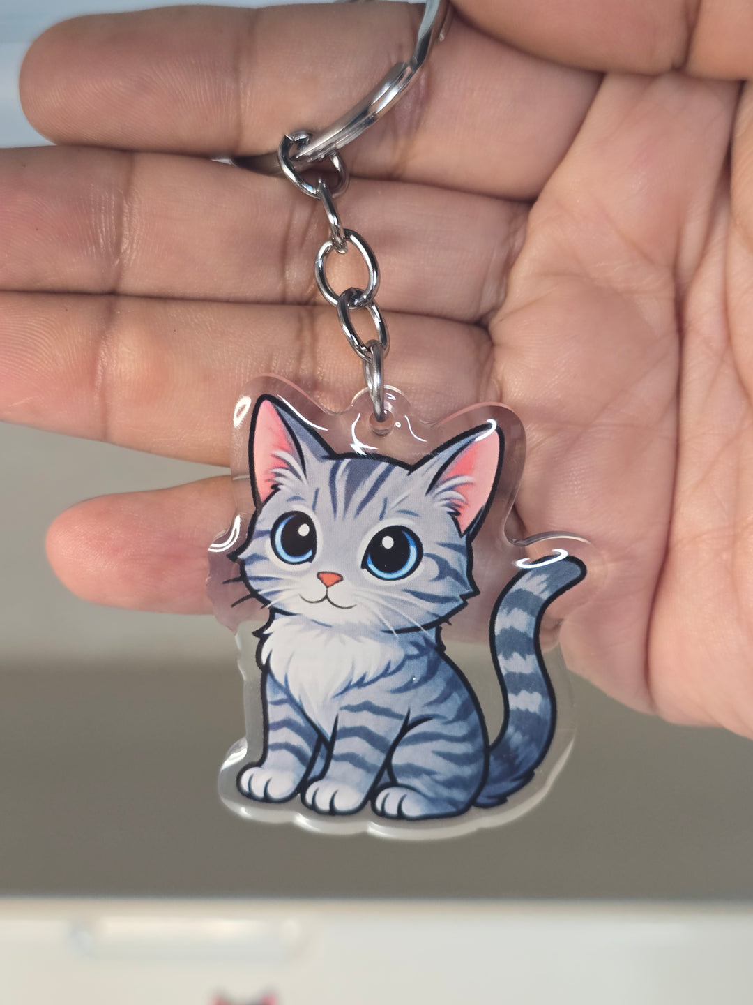 Grey Tabby Kawaii Style – Acrylic Keychain - Designs by Mysh