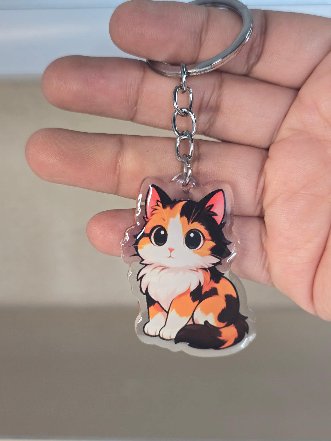 Calico Cat Kawaii Keychain - Acrylic Cat Charm - Designs by Mysh