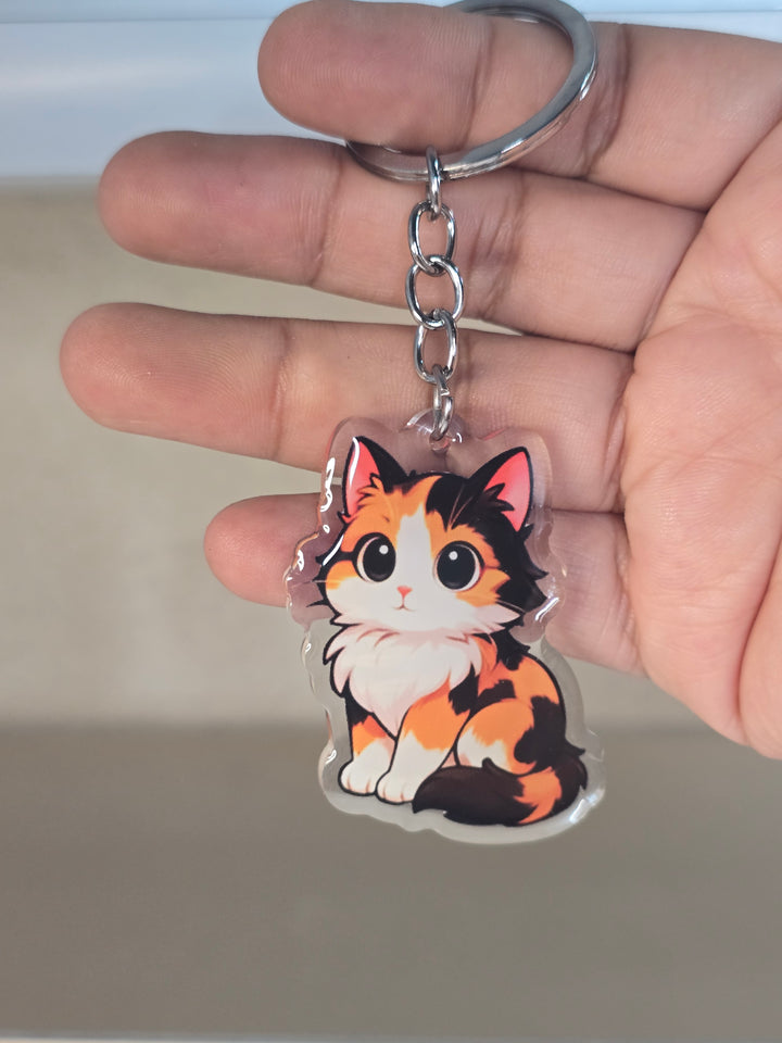 Calico Cat Kawaii Keychain - Acrylic Cat Charm - Designs by Mysh