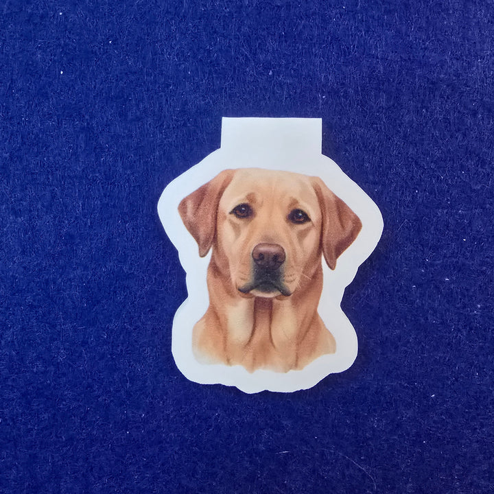 Dog-shaped sticker on a blue background