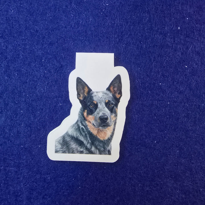 Sticker of a dog on a blue textured background