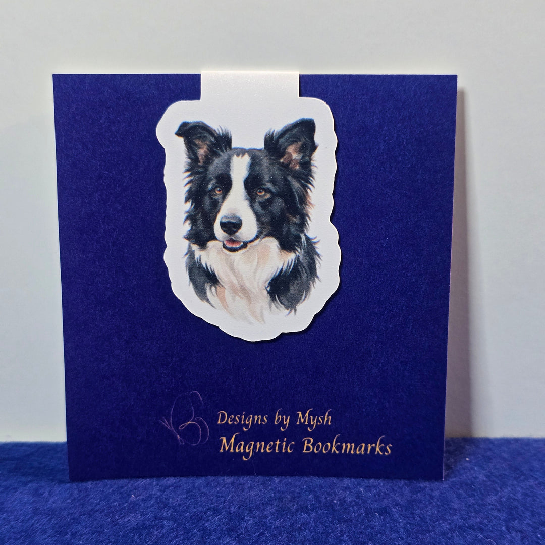 Blue card with a dog illustration and text on a white background