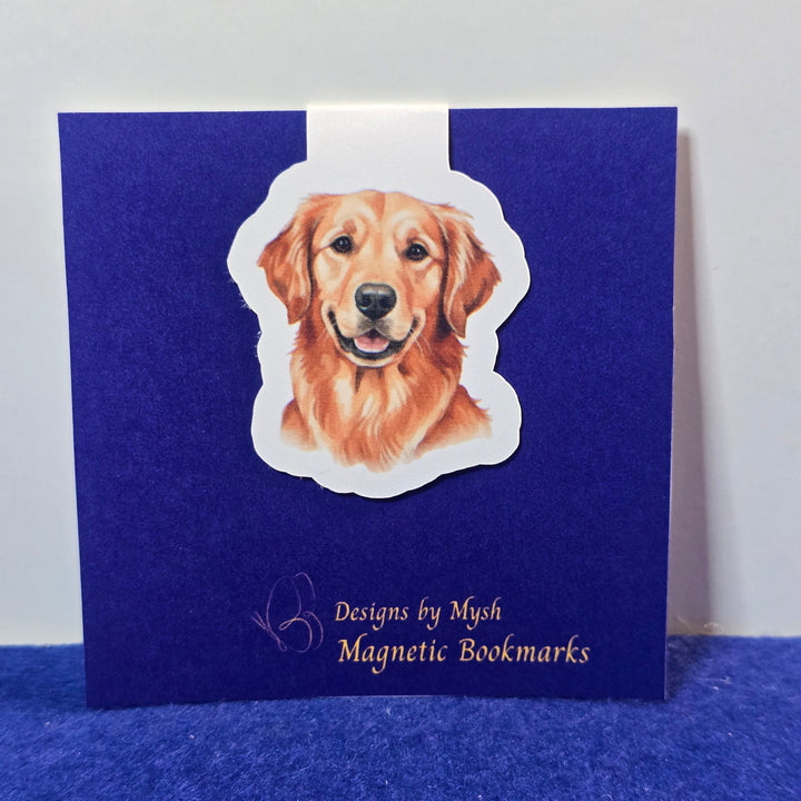 Blue card with a dog illustration and text on a white background