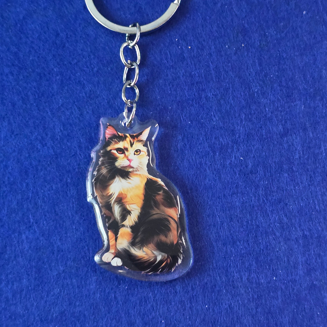 Keychain with a cat design on a blue background