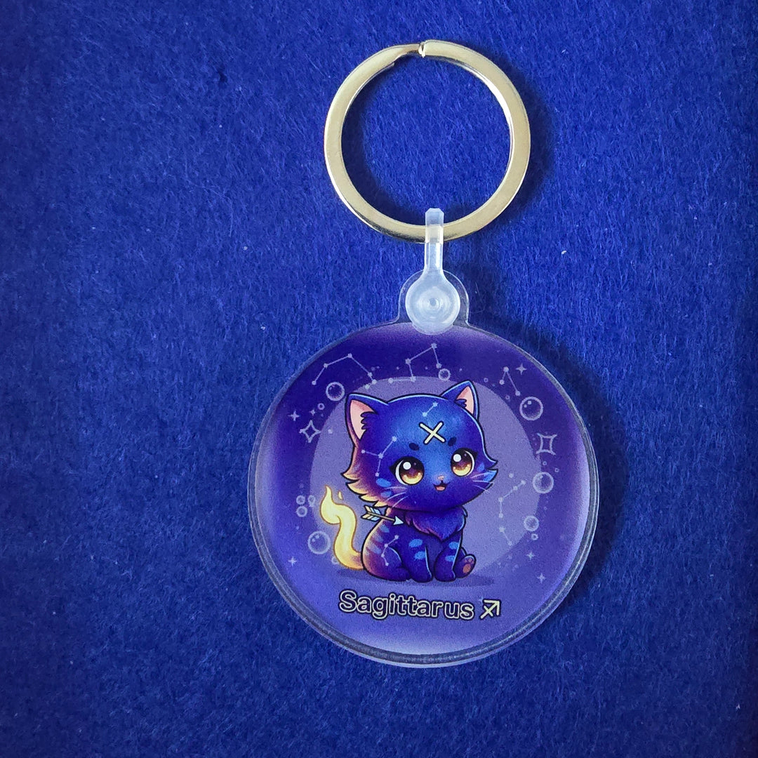 Keychain with a cartoon character on a blue background