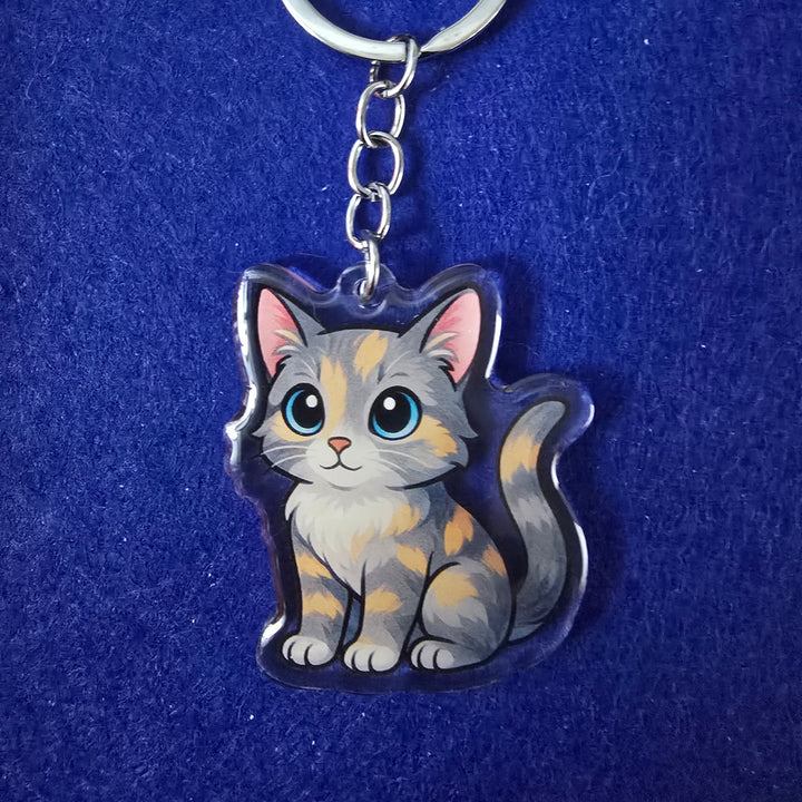 Keychain with a cat design on a blue background