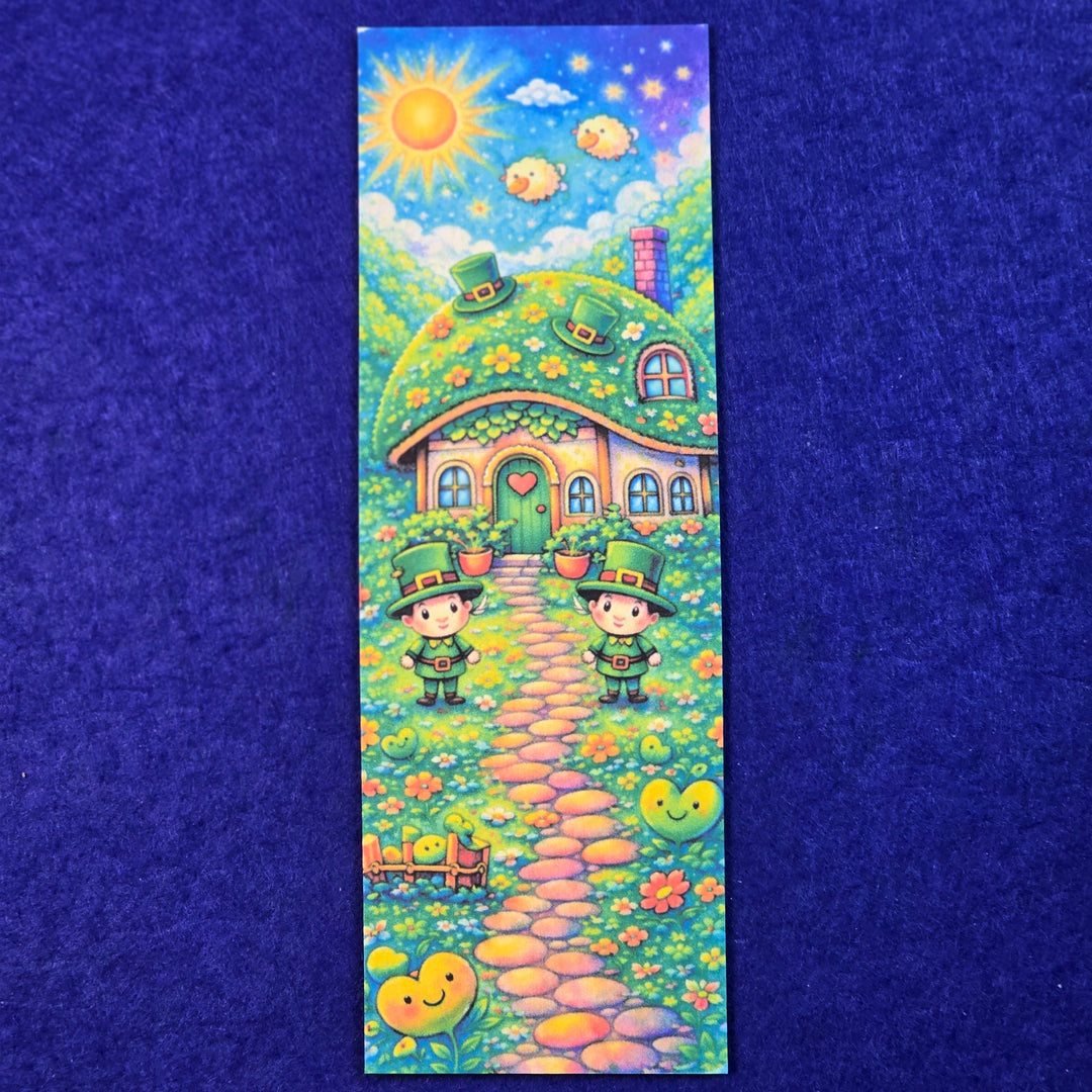 Colorful bookmark with a house design on a blue background
