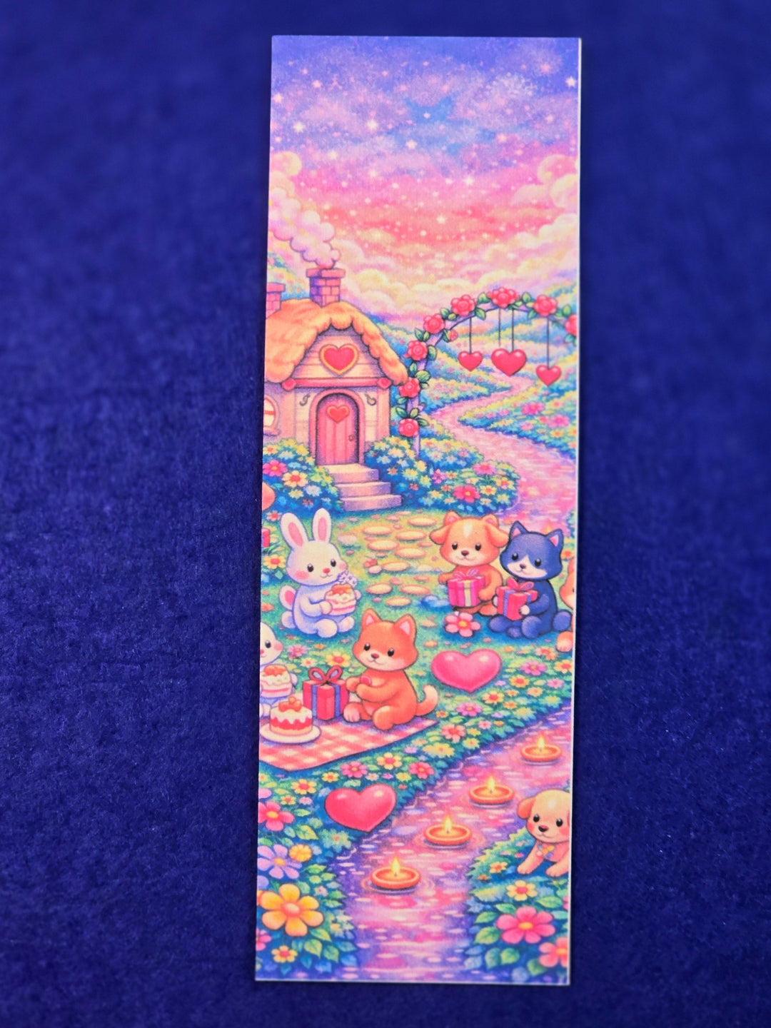 Colorful cartoon scene with teddy bears on a blue textured background