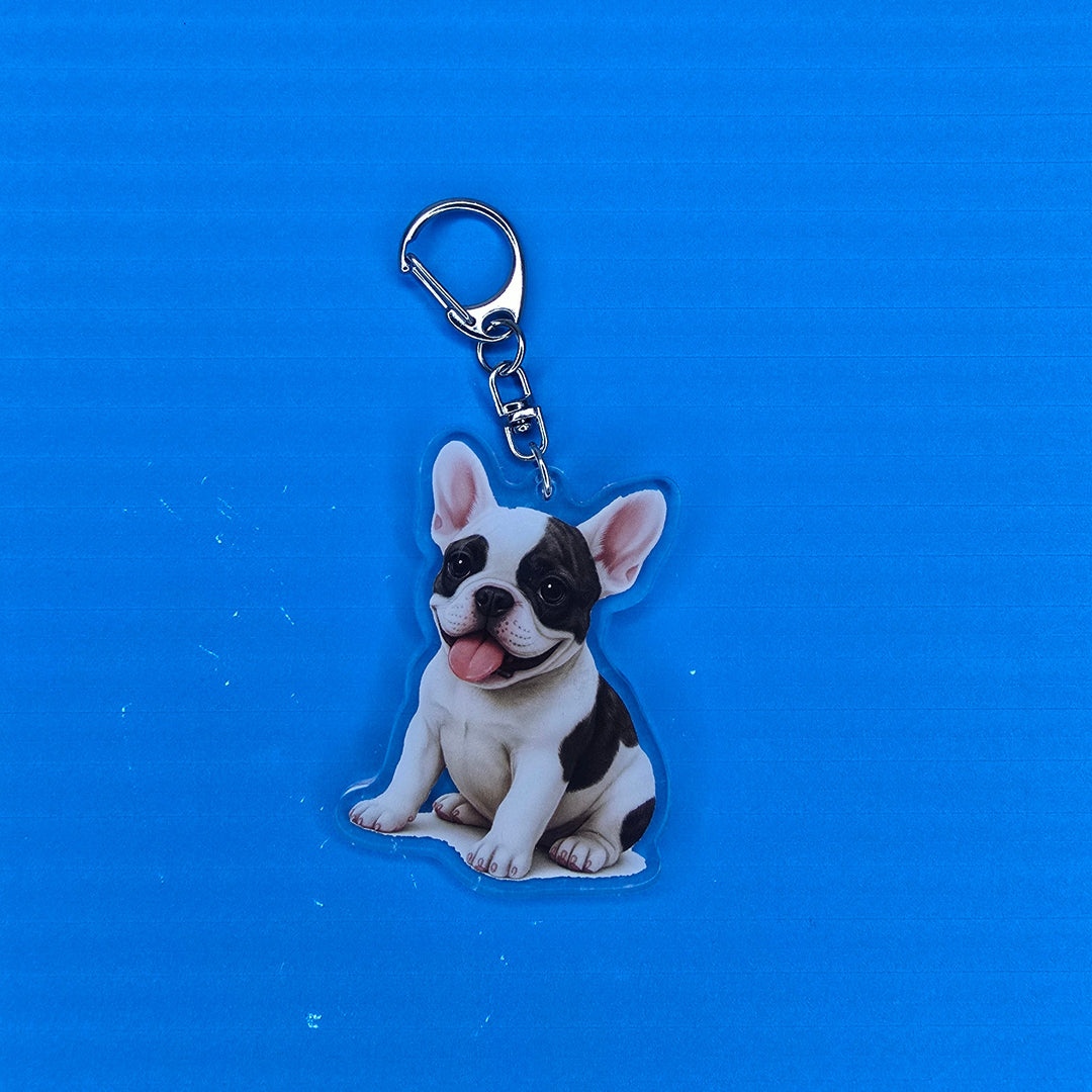 French Bulldog Brindle and White Watercolor Acrylic Keychain – Designs by Mysh