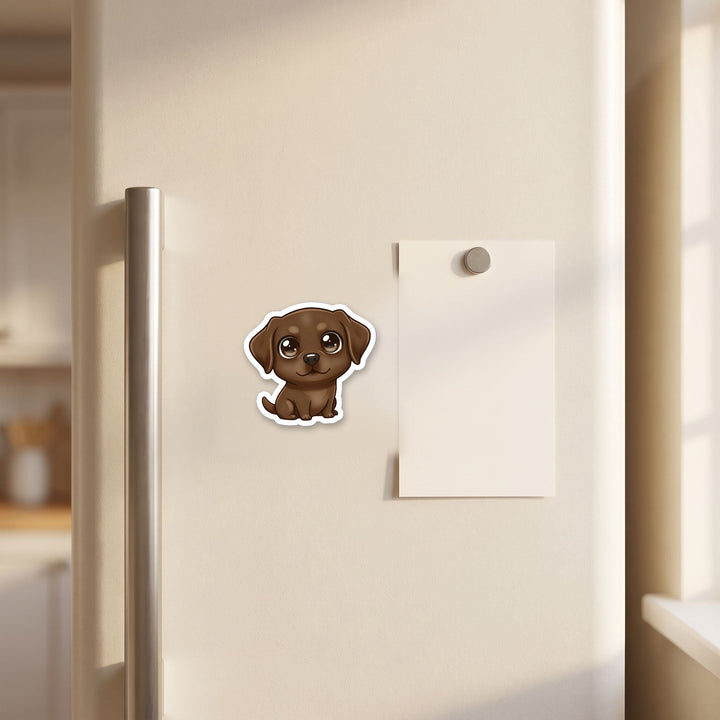 Labrador Retriever Chocolate kawaii magnet on a refrigerator door