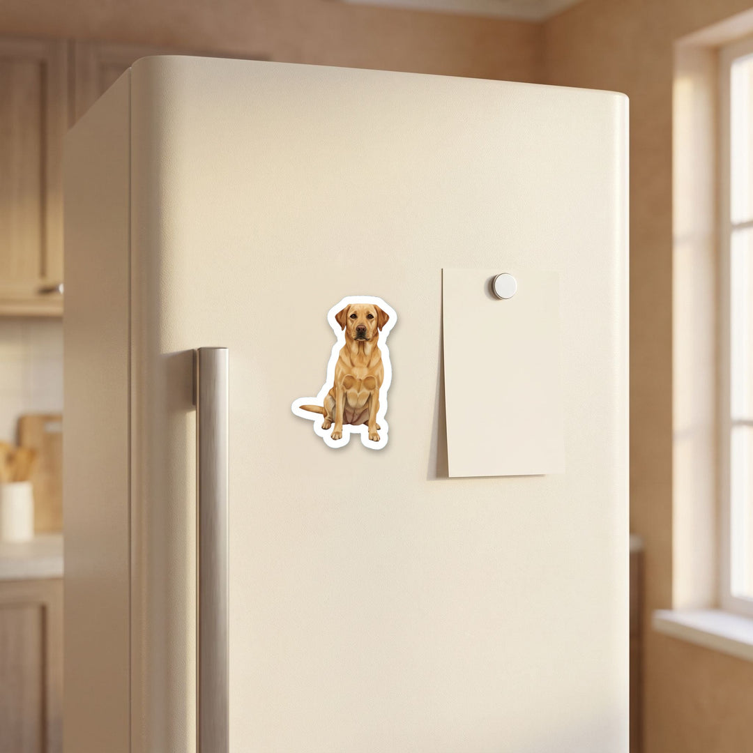 Labrador Retriever Yellow watercolor magnet on a refrigerator door