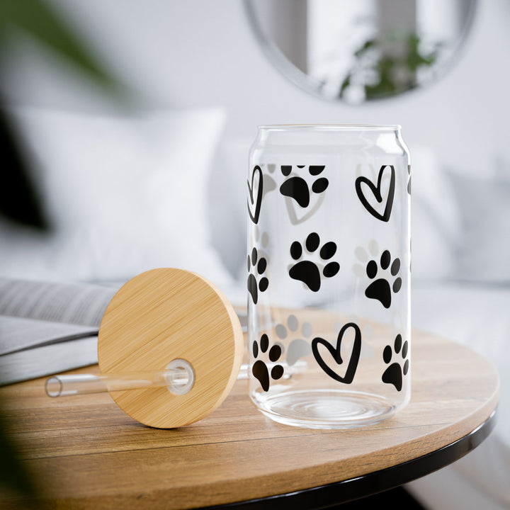 Paws and Hearts Cat and Dog Lover - 16oz Sipper Glass - Designs by Mysh