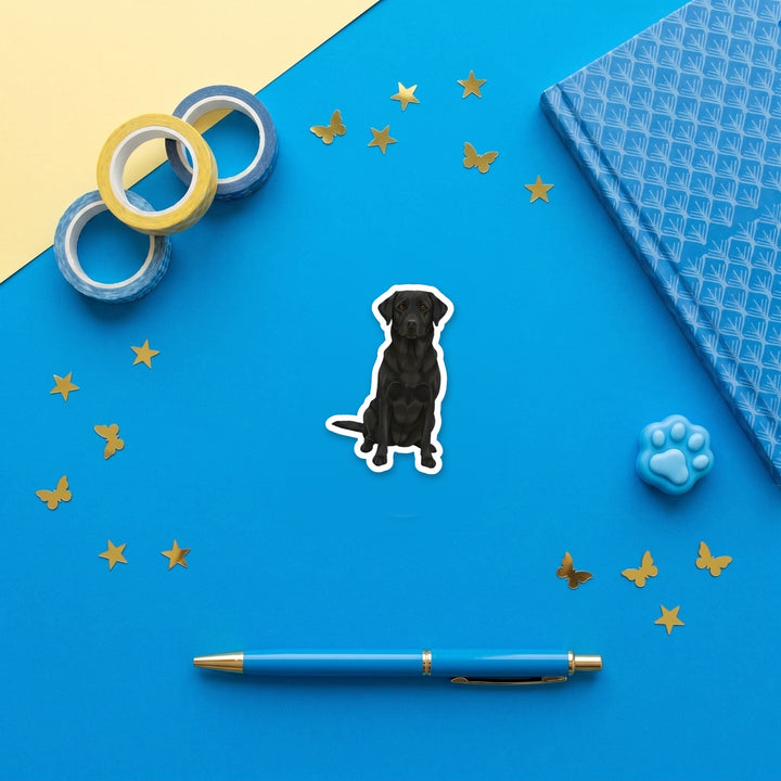 Labrador Retriever Black watercolor 3 inch fridge magnet flat lay with blue stationery