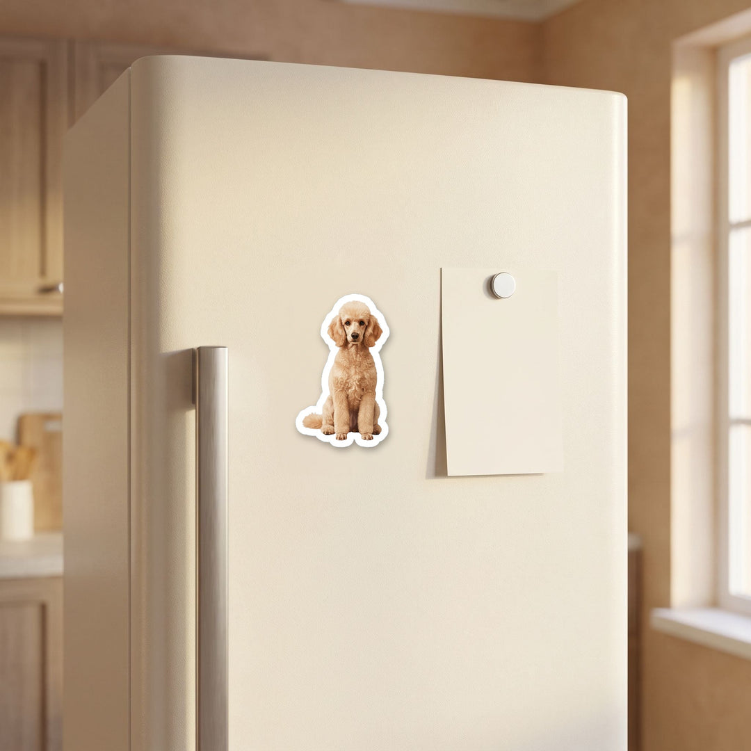 Poodle Apricot watercolor magnet on a refrigerator door