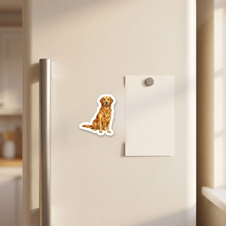 Golden Retriever Dark Golden watercolor magnet on a refrigerator door