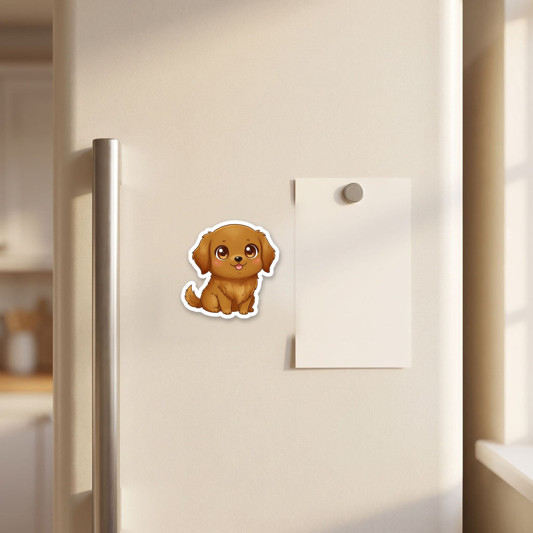 Golden Retriever Dark Golden kawaii magnet on a refrigerator door