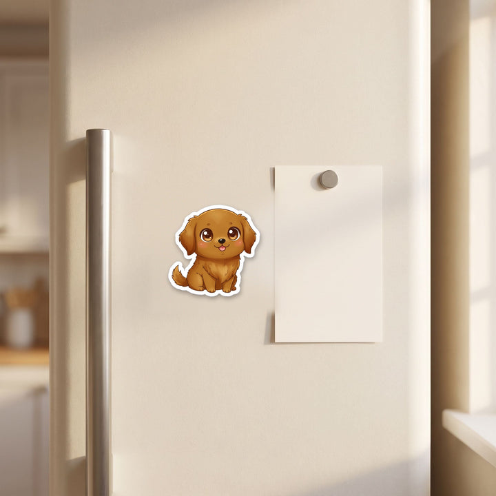 Golden Retriever Dark Golden kawaii magnet on a refrigerator door