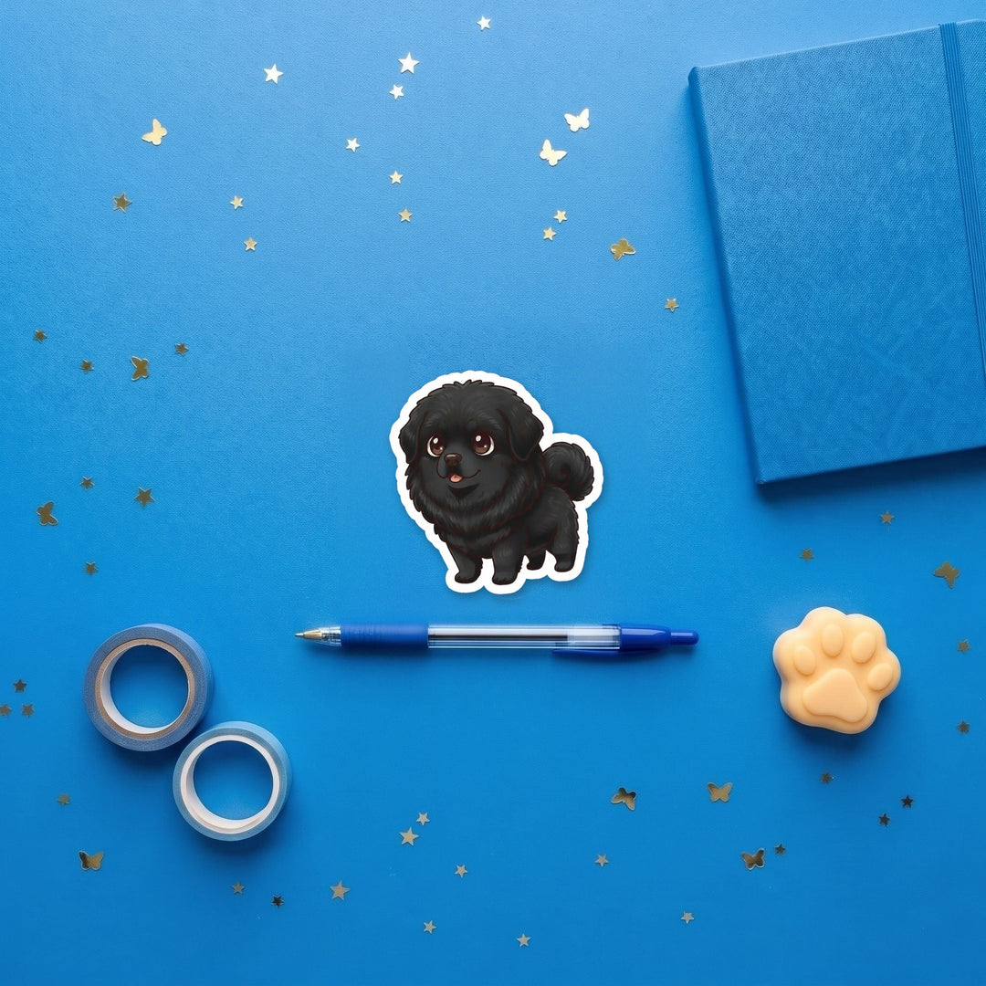 Tibetan Mastiff Black kawaii 3 inch fridge magnet flat lay with blue stationery