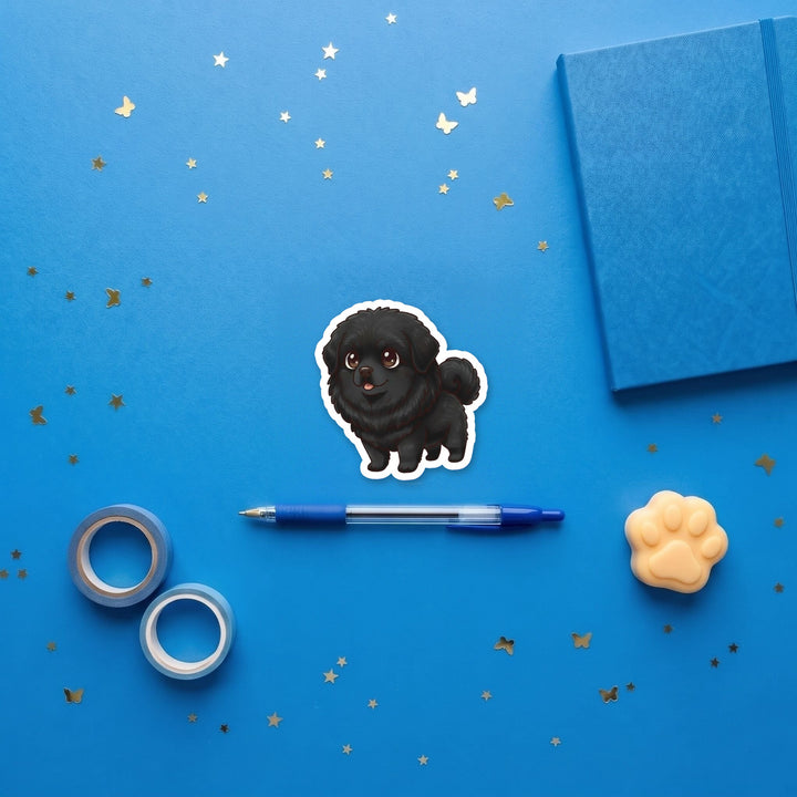 Tibetan Mastiff Black kawaii 3 inch fridge magnet flat lay with blue stationery