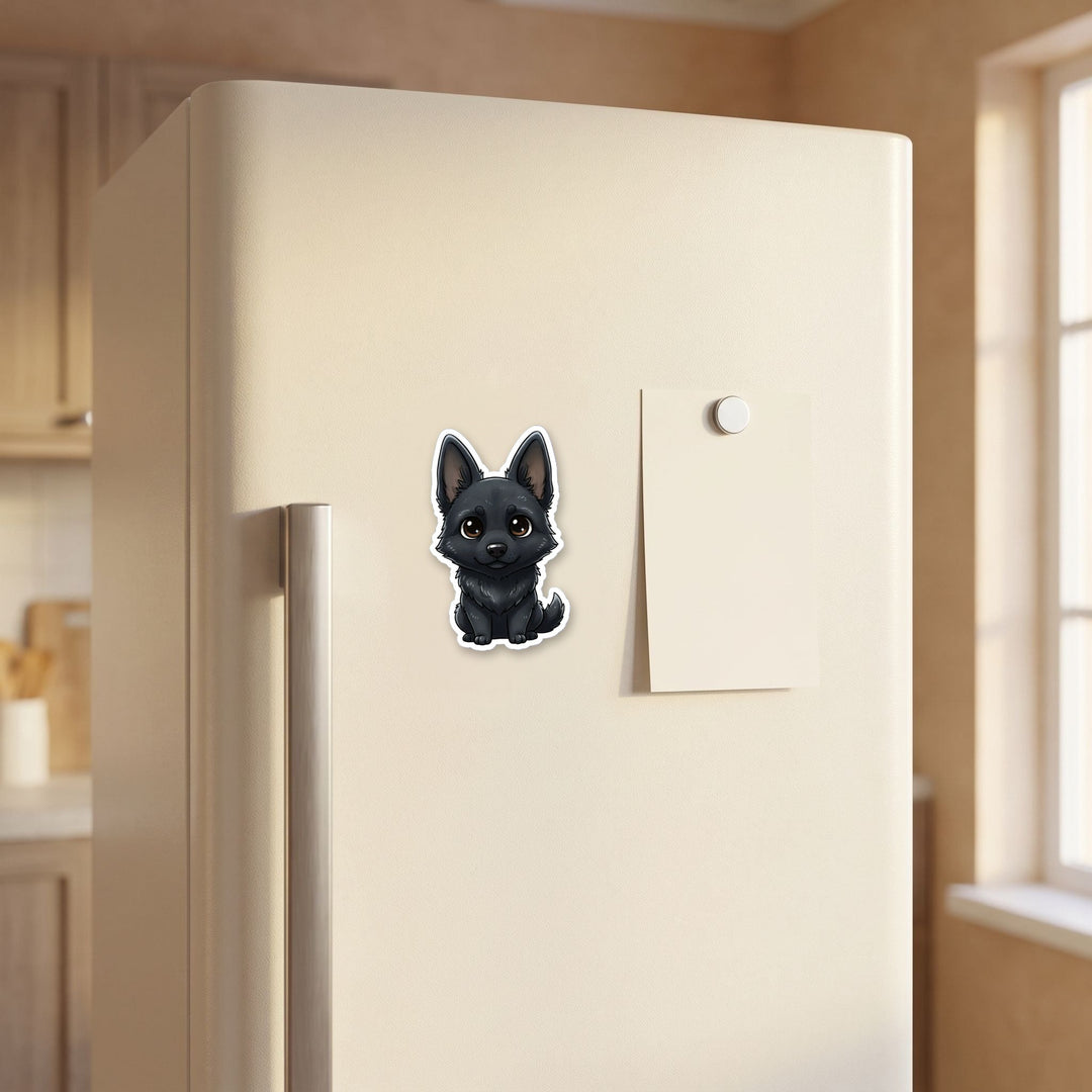 German Shepherd Black kawaii magnet on a refrigerator door