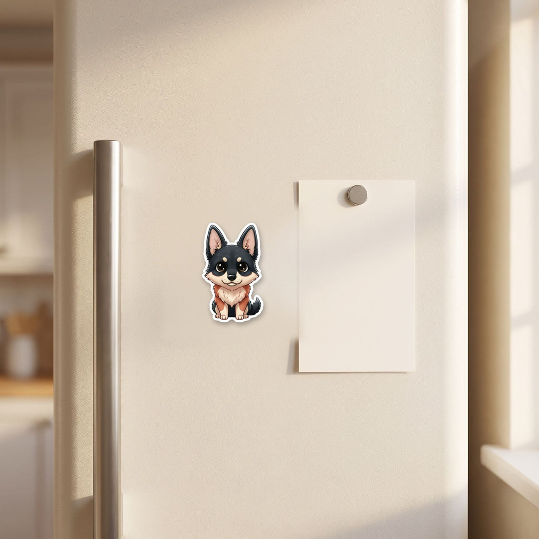 German Shepherd Black and Red kawaii magnet on a refrigerator door