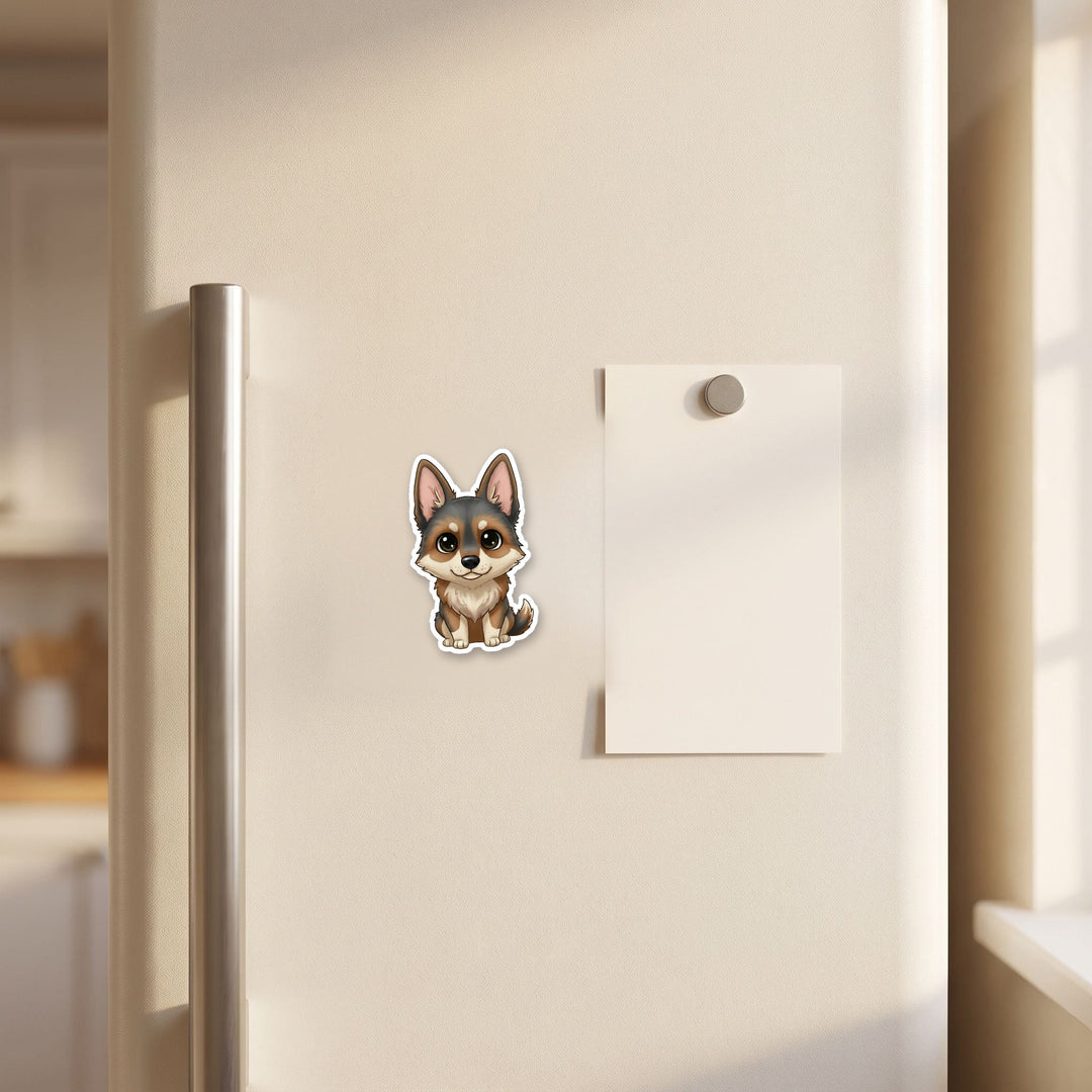 German Shepherd Sable kawaii magnet on a refrigerator door