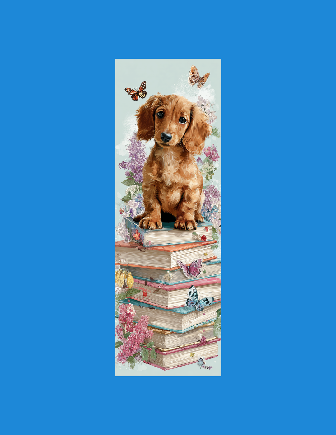 Dachshund on a Bookstack Traditional Bookmark - Dog Lover Gift - Designs by Mysh