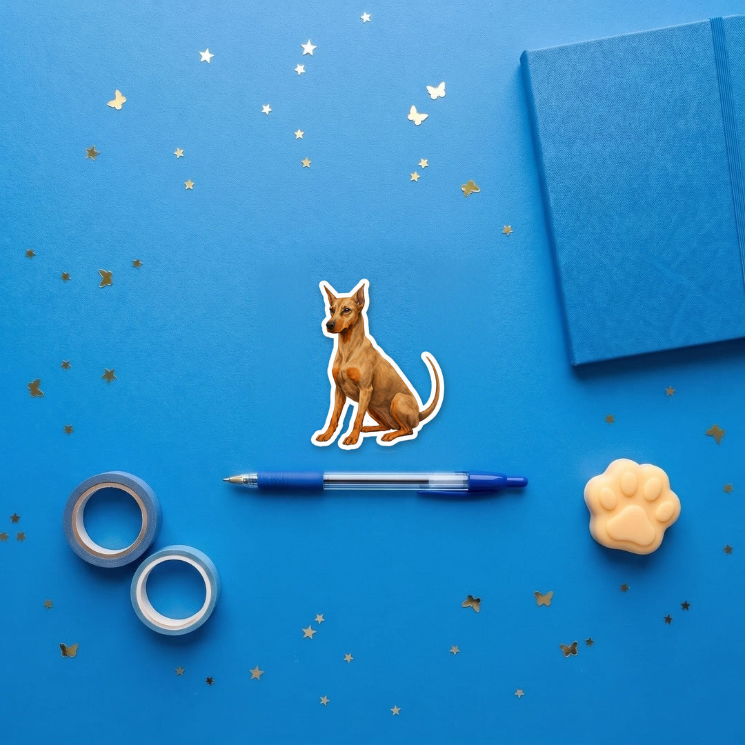 Doberman Pinscher Fawn and Rust watercolor 3 inch fridge magnet flat lay with blue stationery