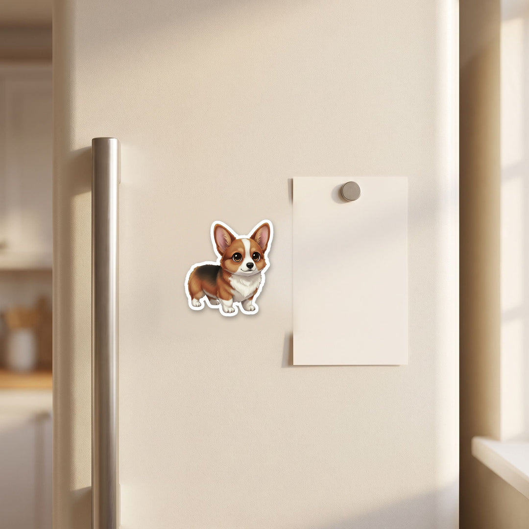 Corgi Sable kawaii magnet on a refrigerator door