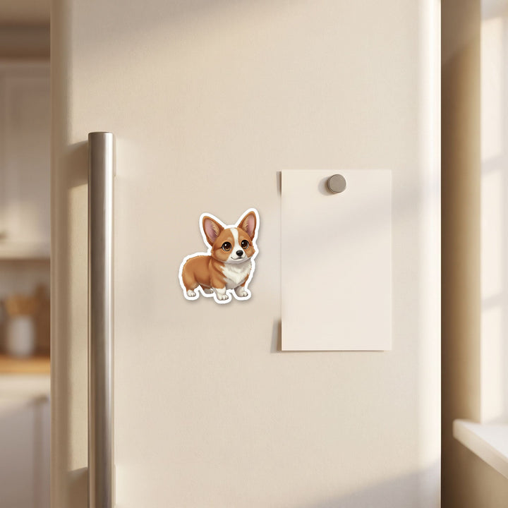 Corgi Fawn kawaii magnet on a refrigerator door