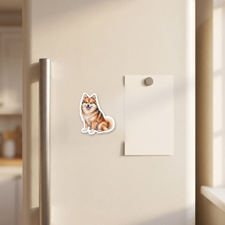 Pomsky Sable watercolor magnet on a refrigerator door