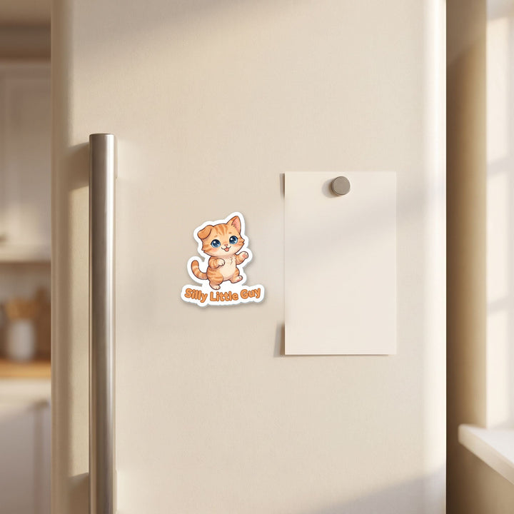 Silly Little Guy magnet on a refrigerator door