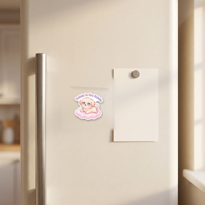Delulu Is the Solulu magnet on a refrigerator door