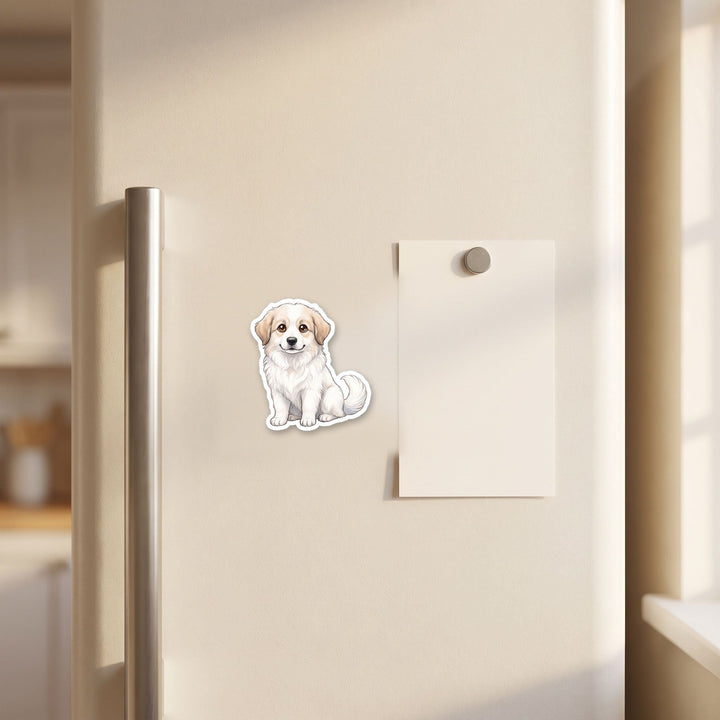 Great Pyrenees White with Tan Markings kawaii magnet on a refrigerator door