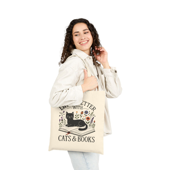 Tote Bag — "Life Is Better With Cats & Books" Canvas Book Lover Tote - Designs by Mysh