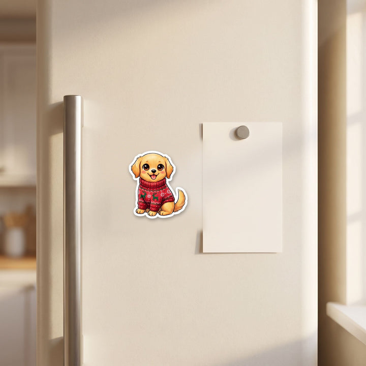 Golden Retriever Light Golden Ugly Sweater kawaii magnet on a refrigerator door