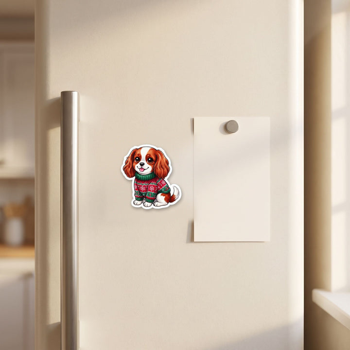 Cavalier King Charles Blenheim Ugly Sweater kawaii magnet on a refrigerator door